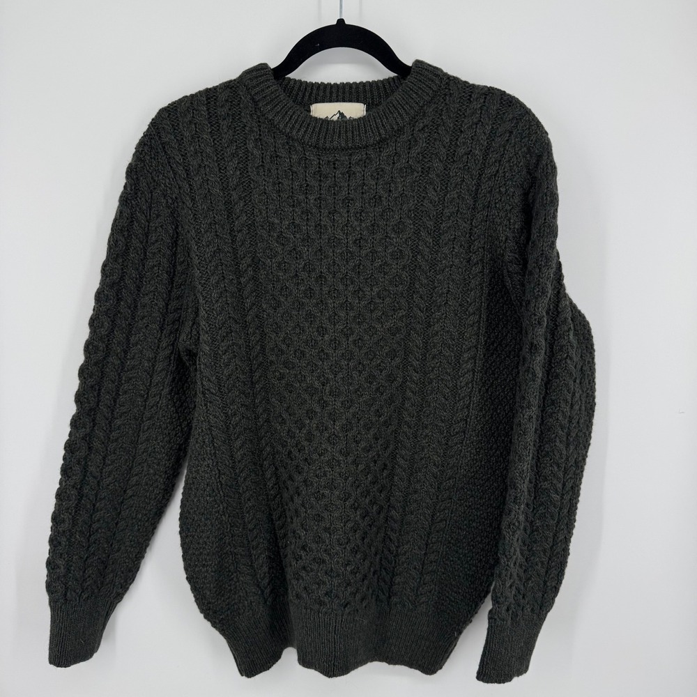 Glenveagh Woollen Mills Ireland Merino Wool Cable Knit Sweater Mens Medium Gray
